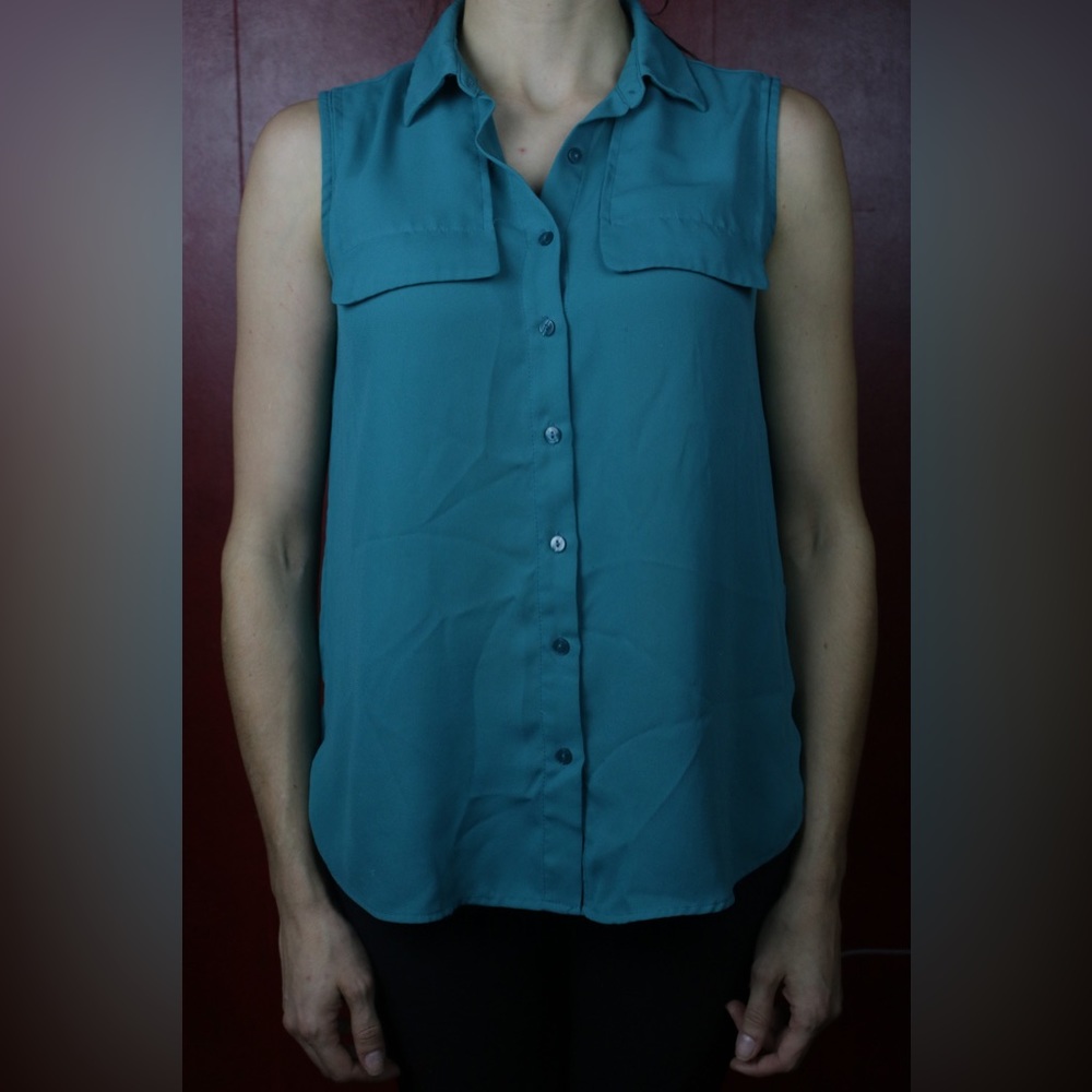 Worthington - Teal Button Down Sleeveless Blouse